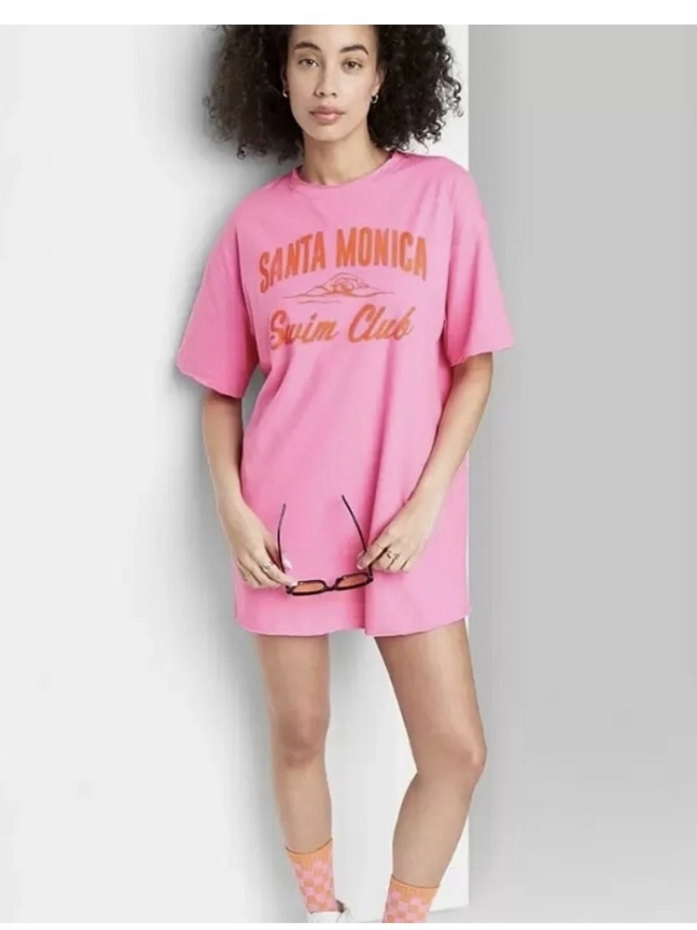 Pink 'Santa Monica Swim Club' Graphic Swim Coverup Tee